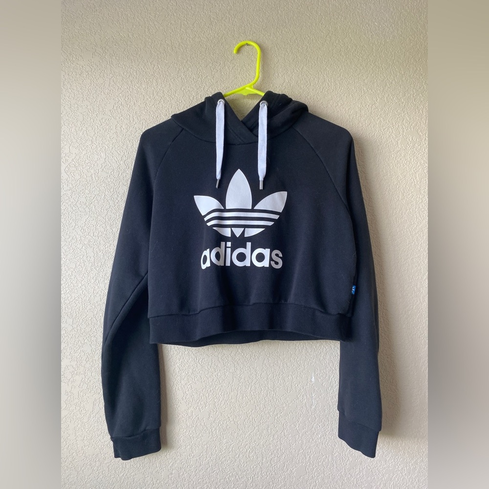 Women’s Size Small Black Cropped Adidas Hoodie Sweatshirt